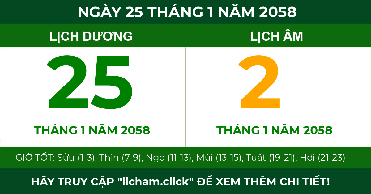lịch âm ngày 25 tháng 1 năm 2058