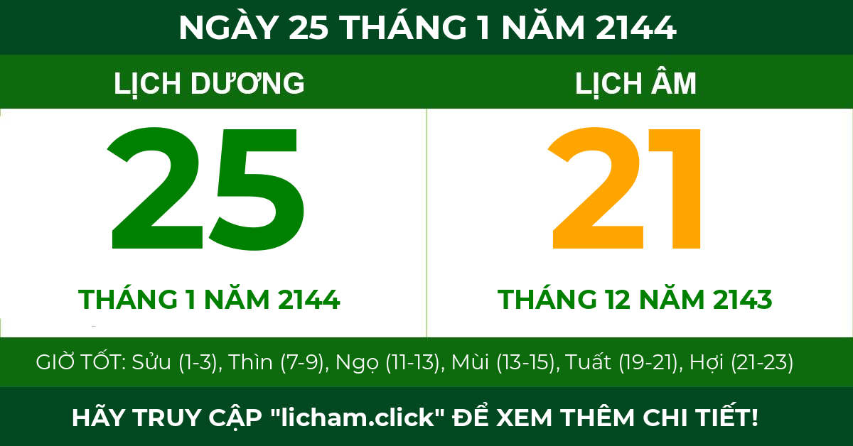 lịch âm ngày 25 tháng 1 năm 2144