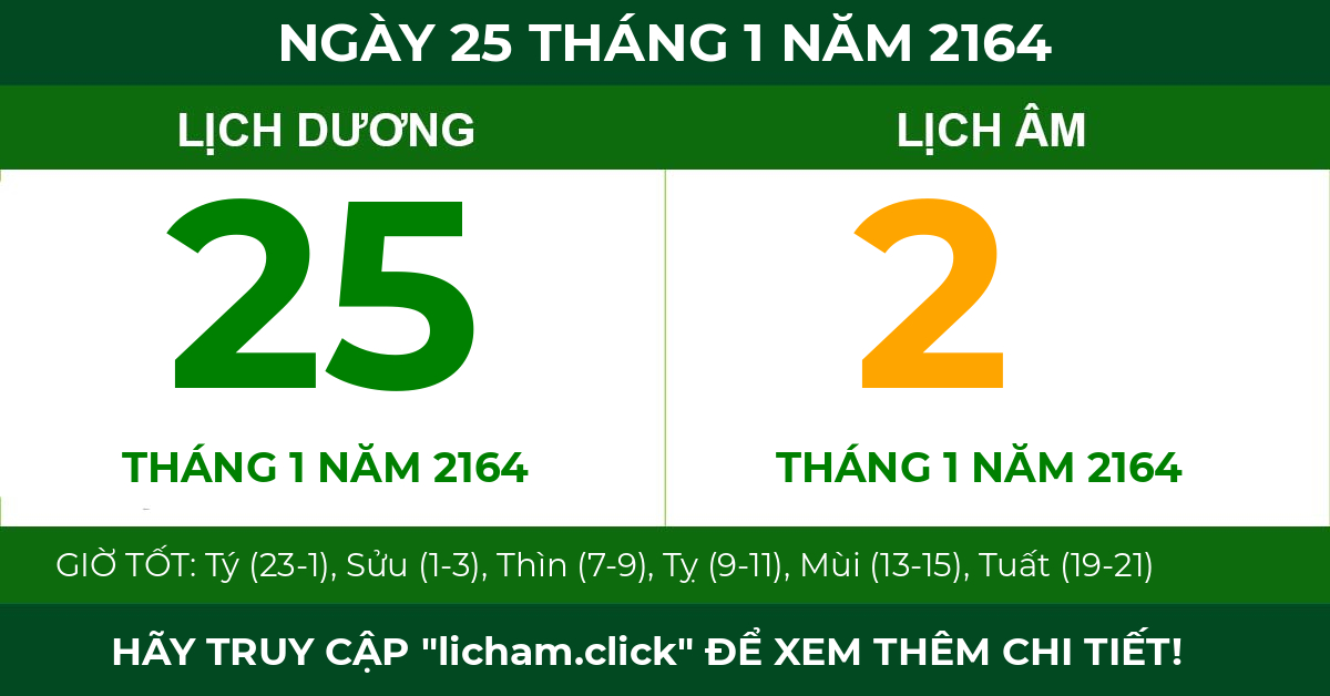 lịch âm ngày 25 tháng 1 năm 2164