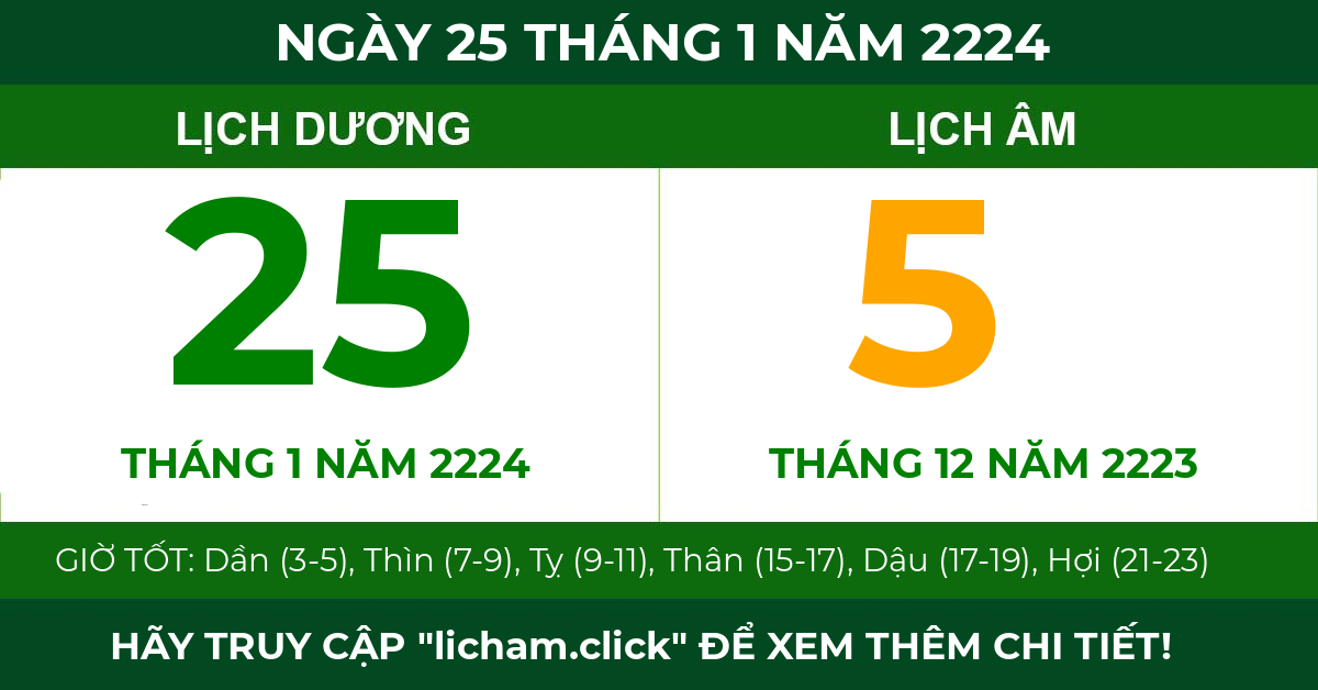 lịch âm ngày 25 tháng 1 năm 2224