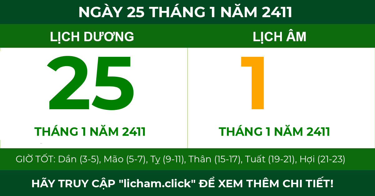 lịch âm ngày 25 tháng 1 năm 2411