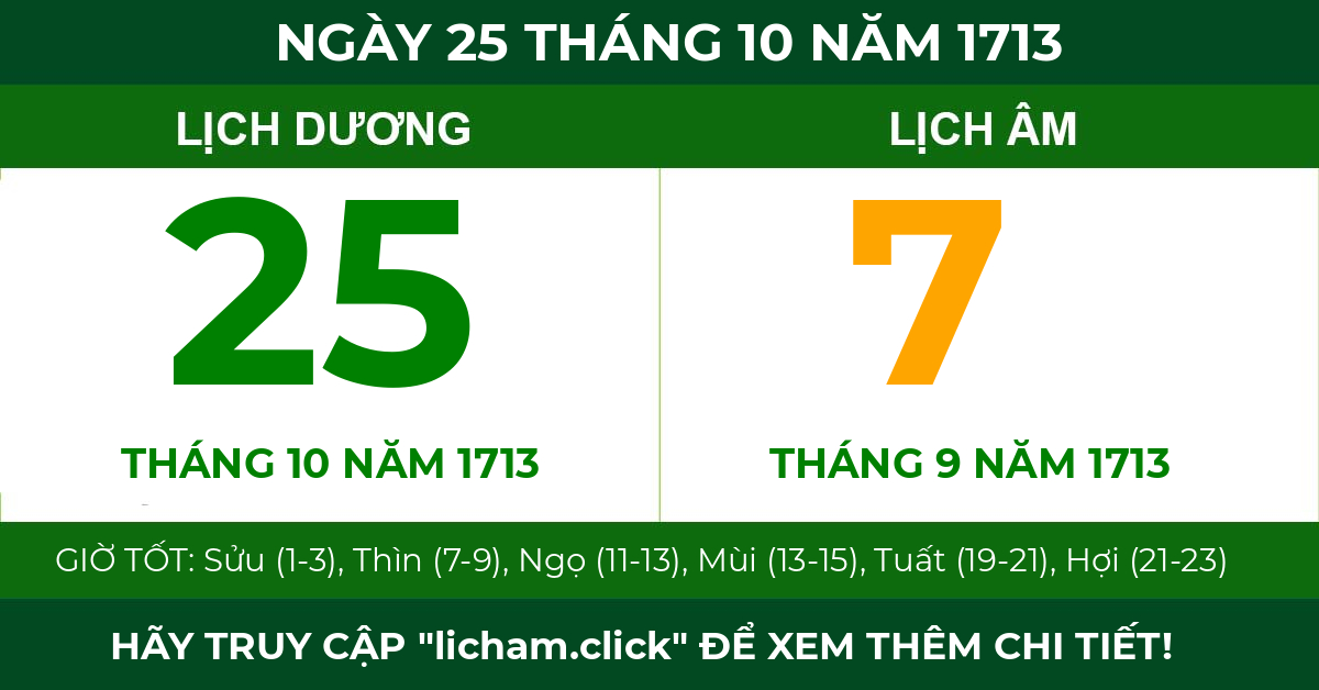 lịch âm ngày 25 tháng 10 năm 1713