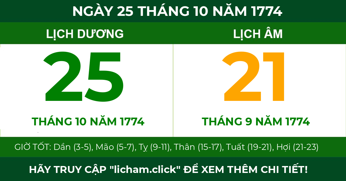 lịch âm ngày 25 tháng 10 năm 1774
