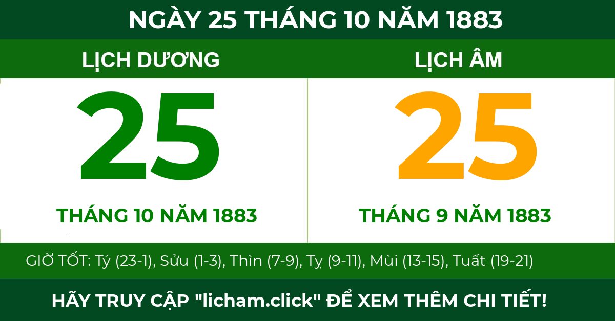 lịch âm ngày 25 tháng 10 năm 1883