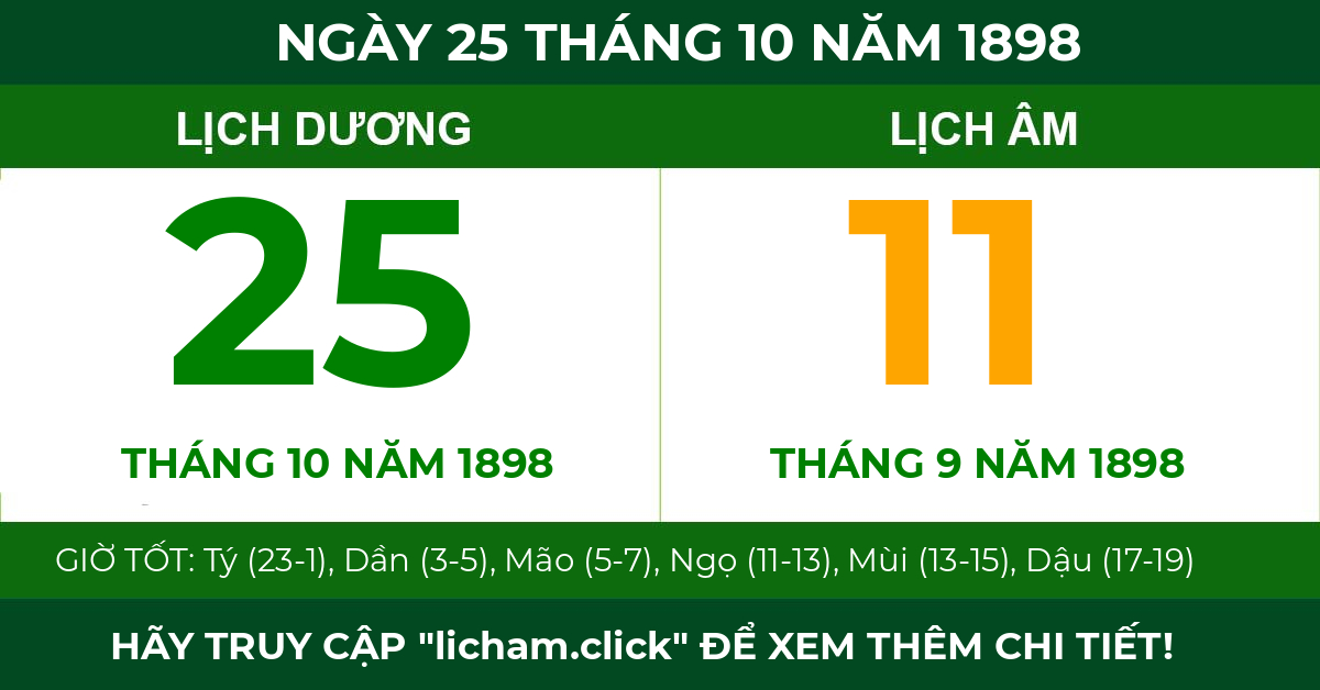 lịch âm ngày 25 tháng 10 năm 1898