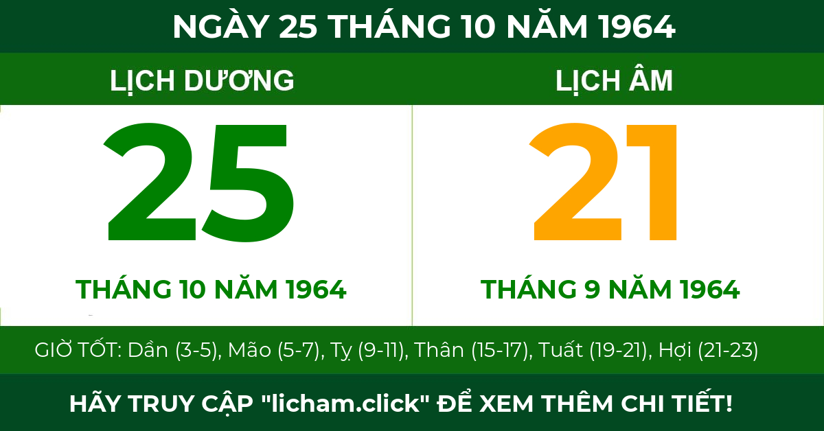 lịch âm ngày 25 tháng 10 năm 1964