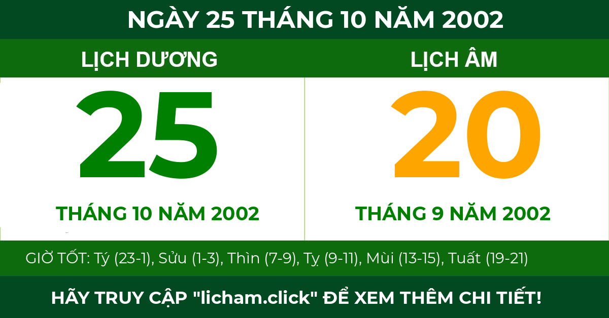 lịch âm ngày 25 tháng 10 năm 2002