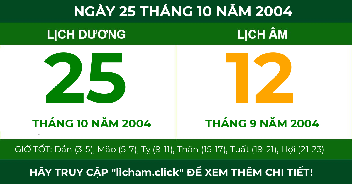 lịch âm ngày 25 tháng 10 năm 2004