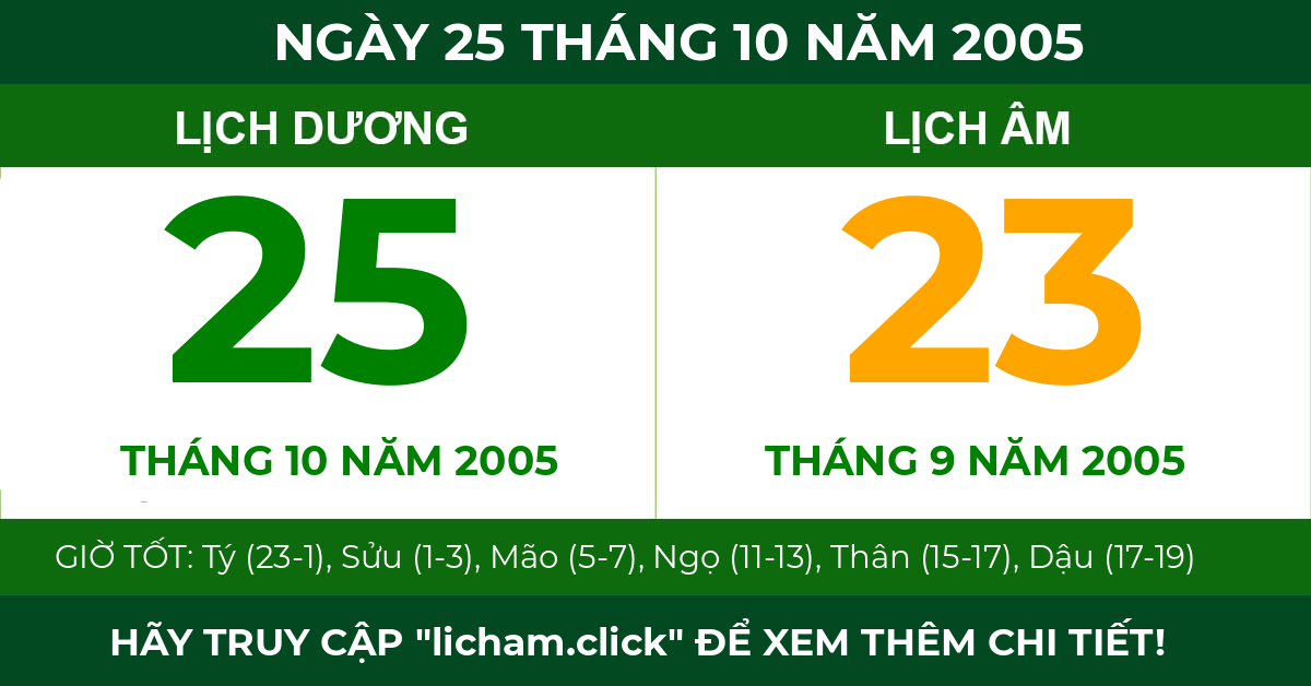 lịch âm ngày 25 tháng 10 năm 2005