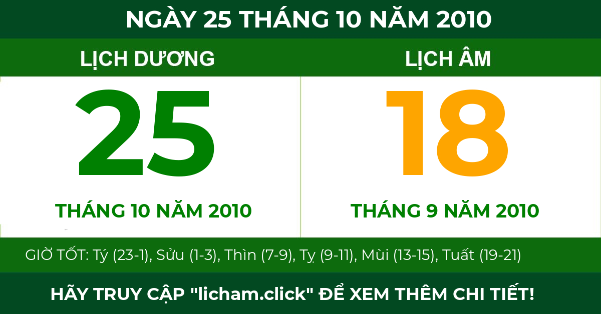 lịch âm ngày 25 tháng 10 năm 2010