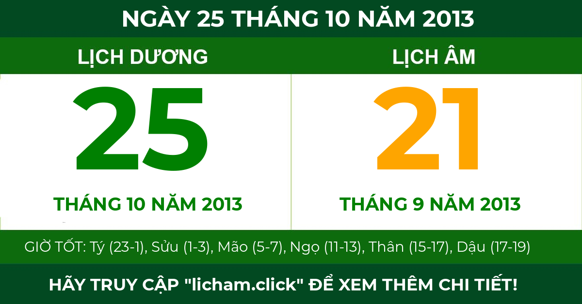 lịch âm ngày 25 tháng 10 năm 2013