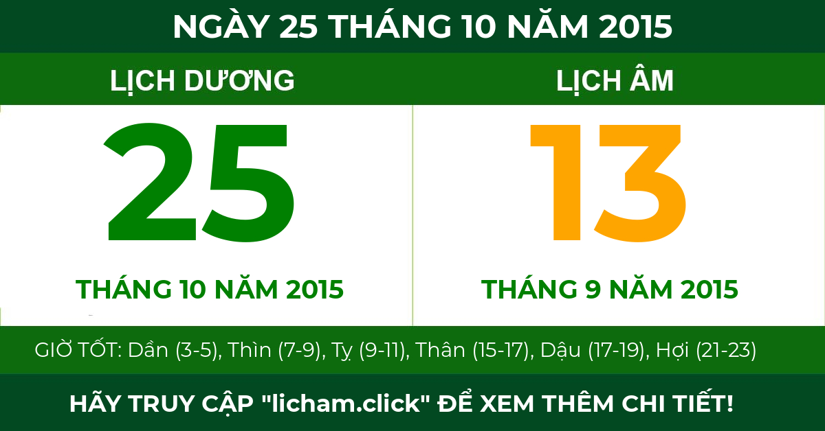 lịch âm ngày 25 tháng 10 năm 2015
