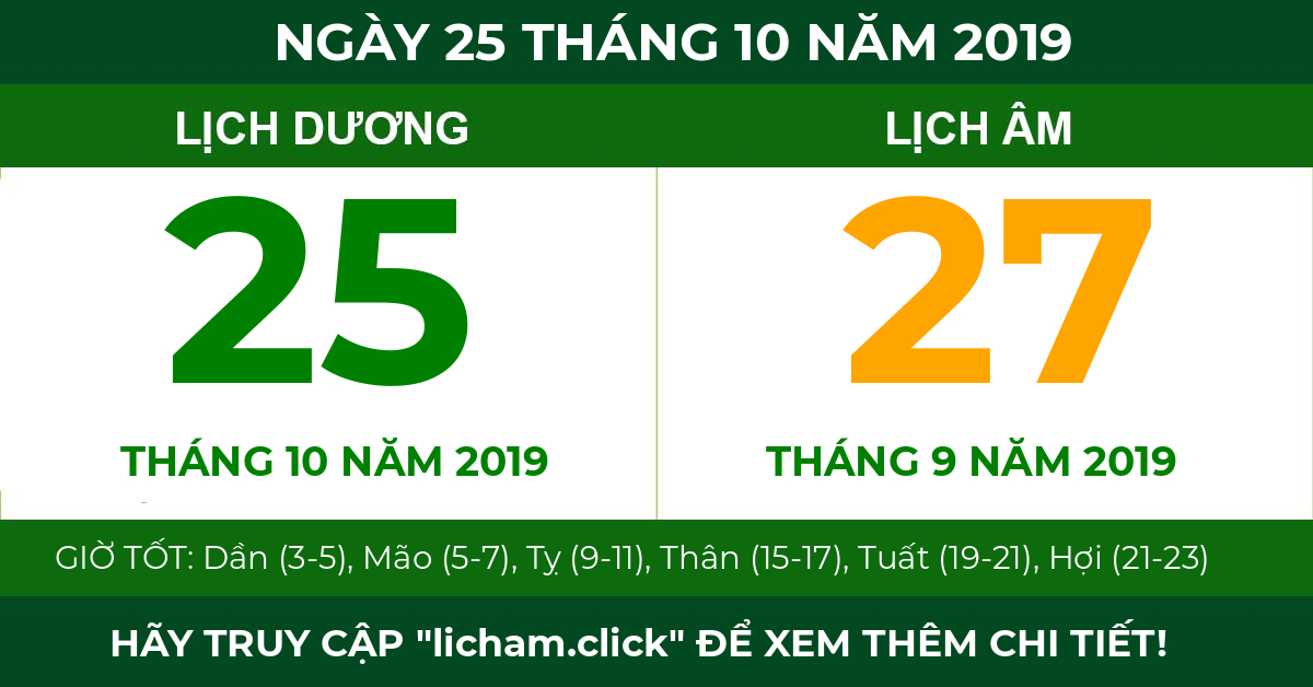 lịch âm ngày 25 tháng 10 năm 2019