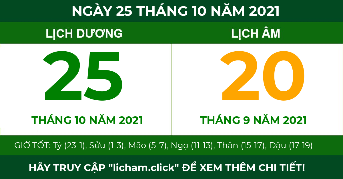 lịch âm ngày 25 tháng 10 năm 2021