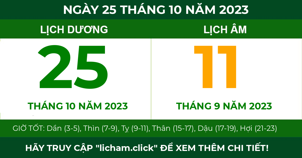 lịch âm ngày 25 tháng 10 năm 2023