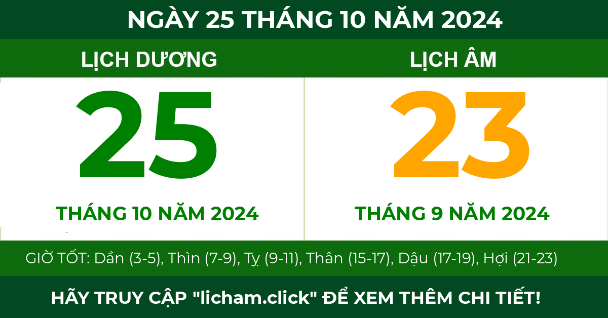 lịch âm ngày 25 tháng 10 năm 2024