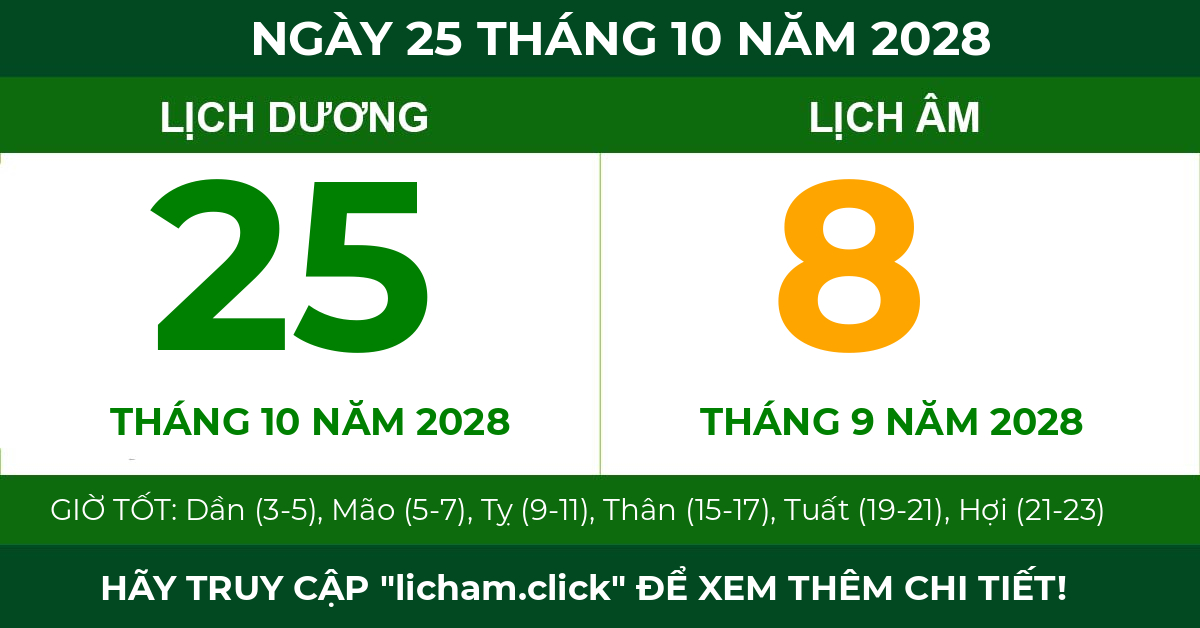 lịch âm ngày 25 tháng 10 năm 2028