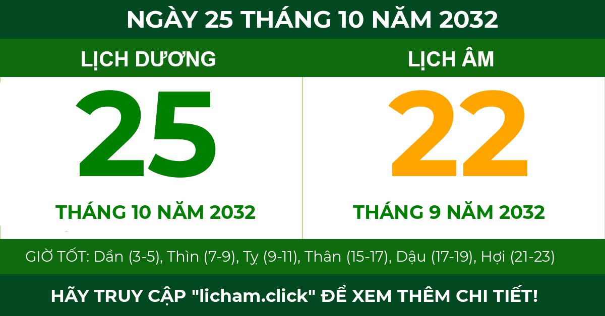 lịch âm ngày 25 tháng 10 năm 2032