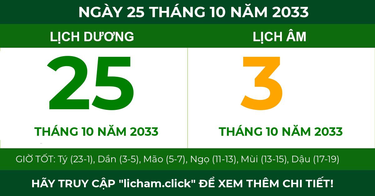lịch âm ngày 25 tháng 10 năm 2033