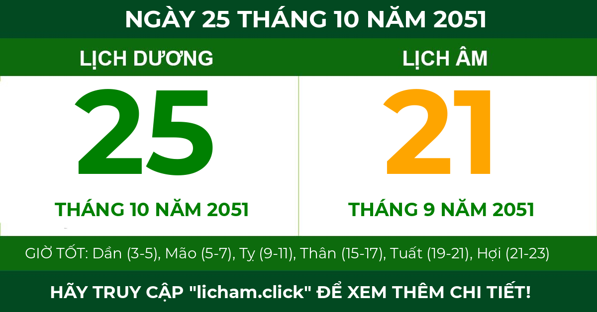 lịch âm ngày 25 tháng 10 năm 2051