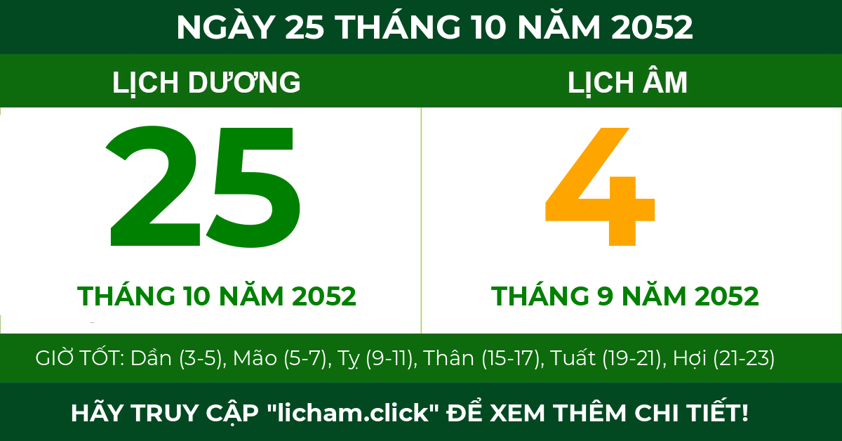 lịch âm ngày 25 tháng 10 năm 2052