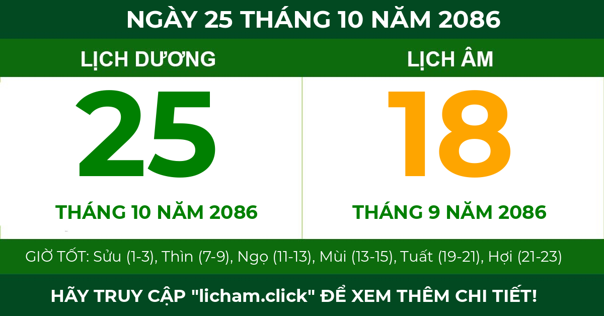 lịch âm ngày 25 tháng 10 năm 2086