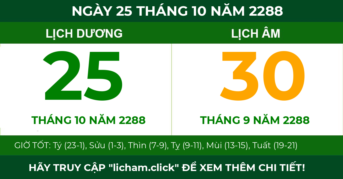 lịch âm ngày 25 tháng 10 năm 2288