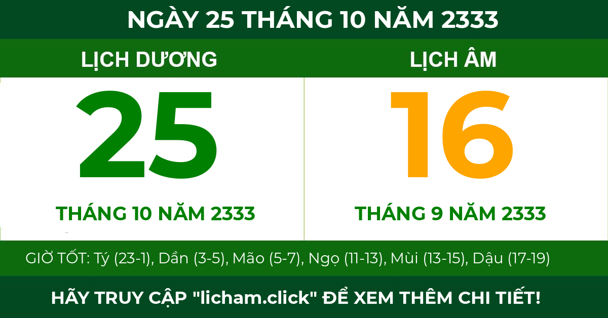 lịch âm ngày 25 tháng 10 năm 2333