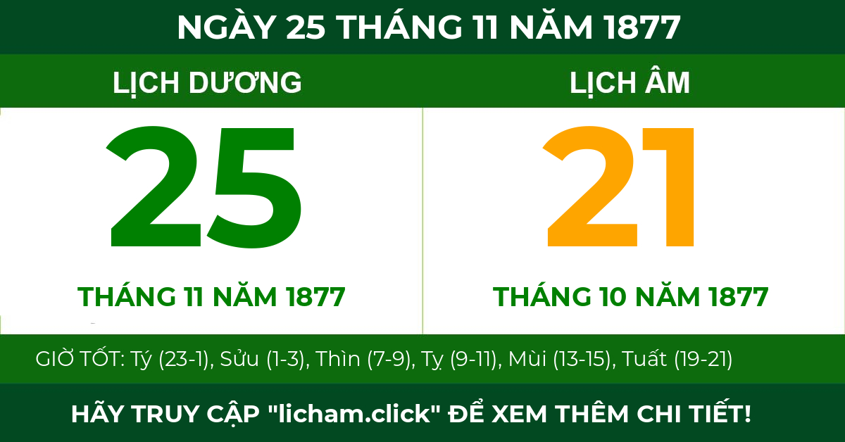 lịch âm ngày 25 tháng 11 năm 1877