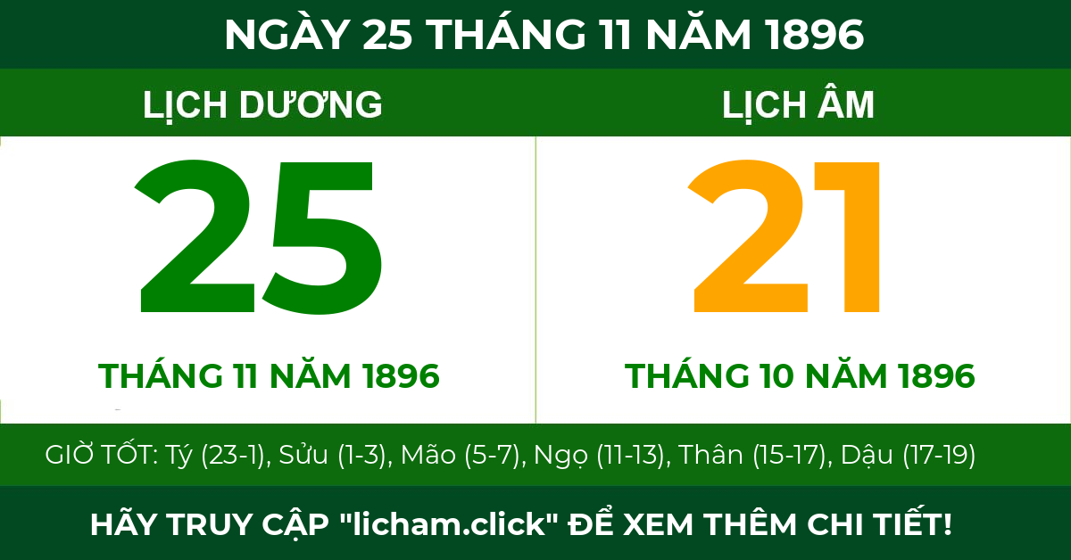 lịch âm ngày 25 tháng 11 năm 1896