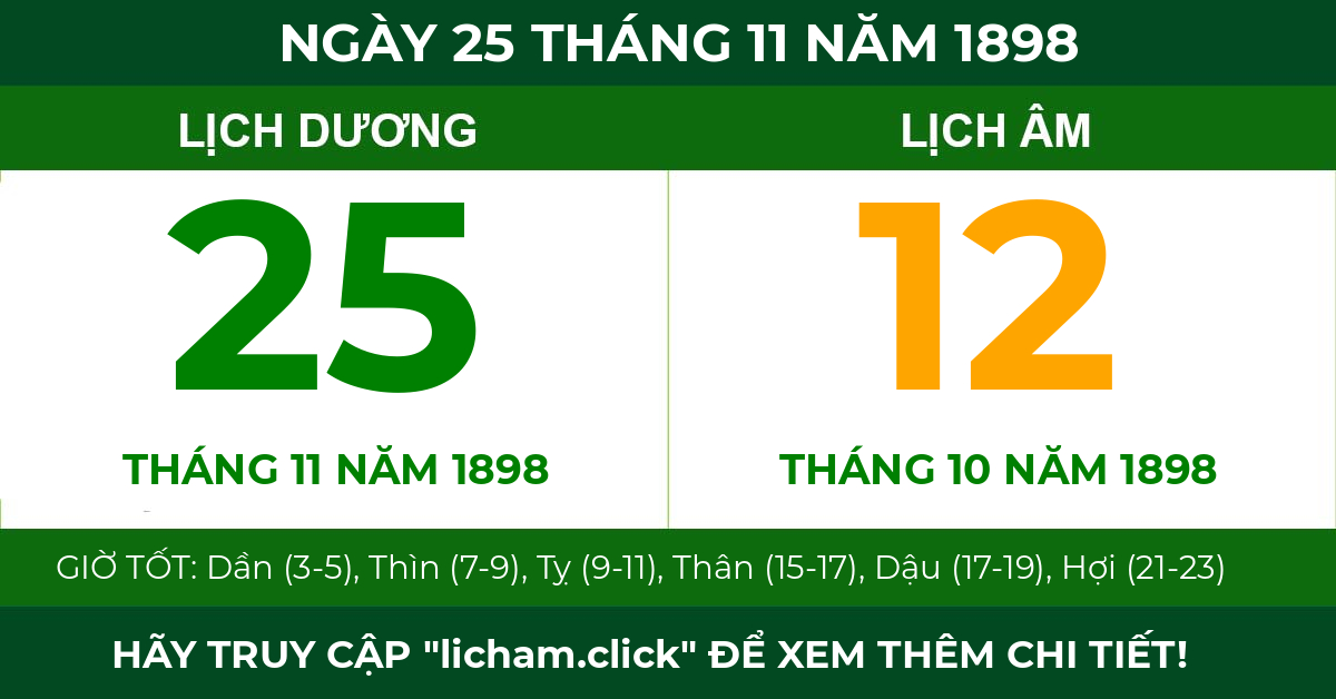 lịch âm ngày 25 tháng 11 năm 1898