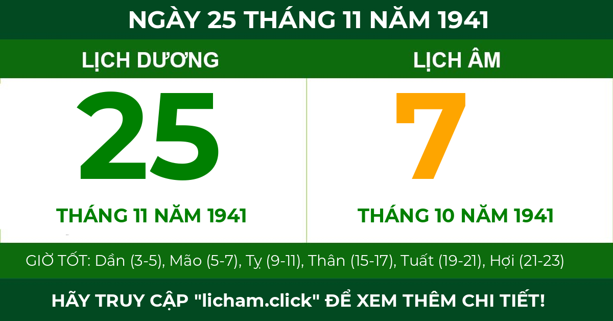lịch âm ngày 25 tháng 11 năm 1941