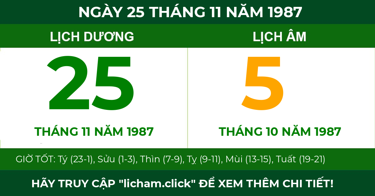 lịch âm ngày 25 tháng 11 năm 1987
