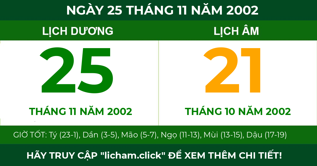 lịch âm ngày 25 tháng 11 năm 2002