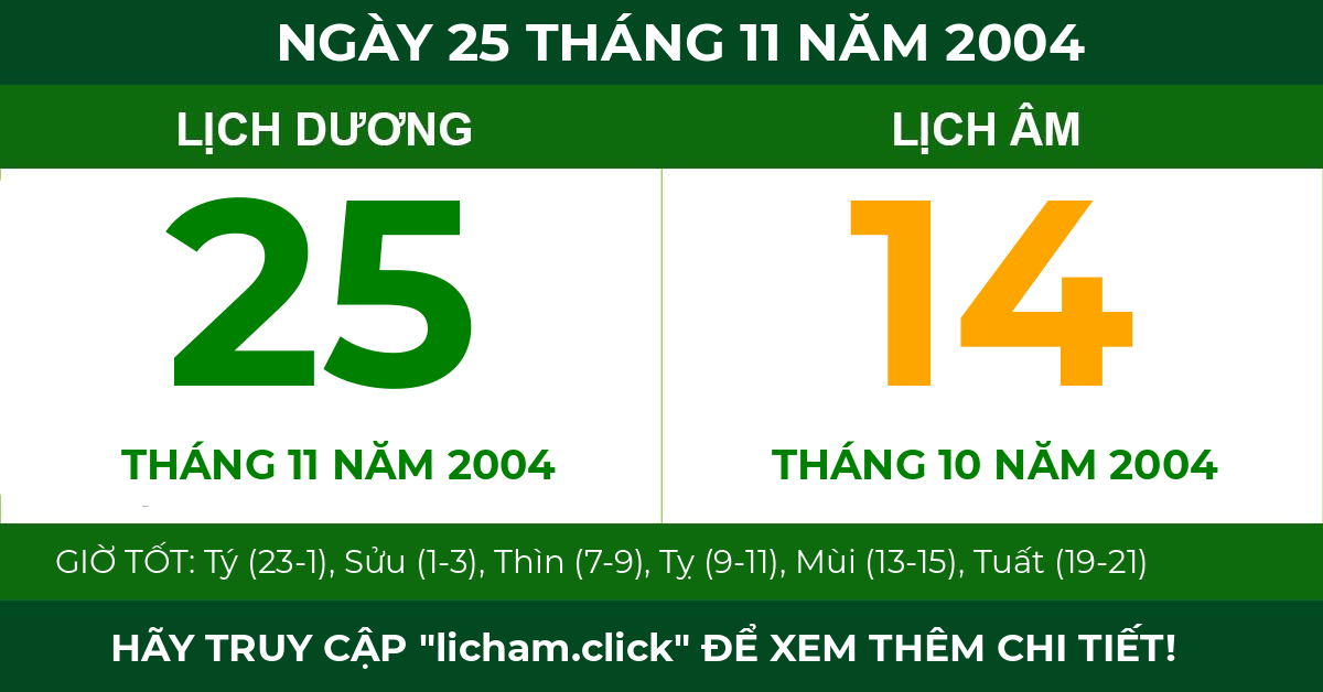 lịch âm ngày 25 tháng 11 năm 2004