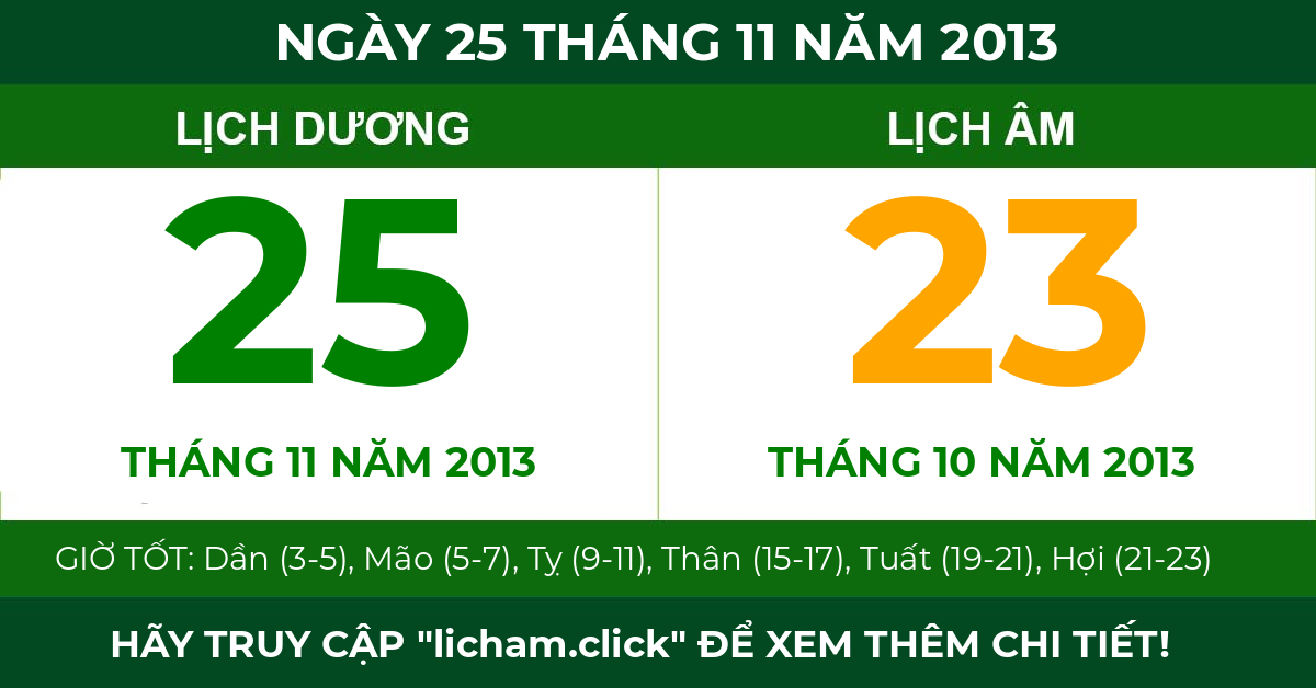 lịch âm ngày 25 tháng 11 năm 2013