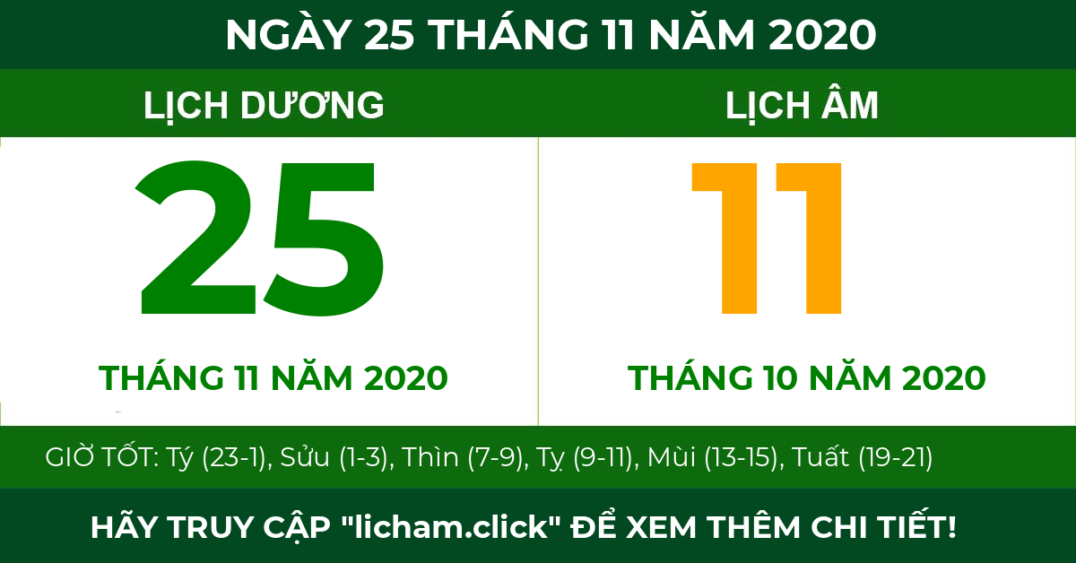 lịch âm ngày 25 tháng 11 năm 2020