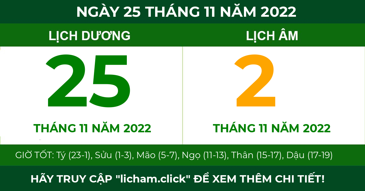 lịch âm ngày 25 tháng 11 năm 2022