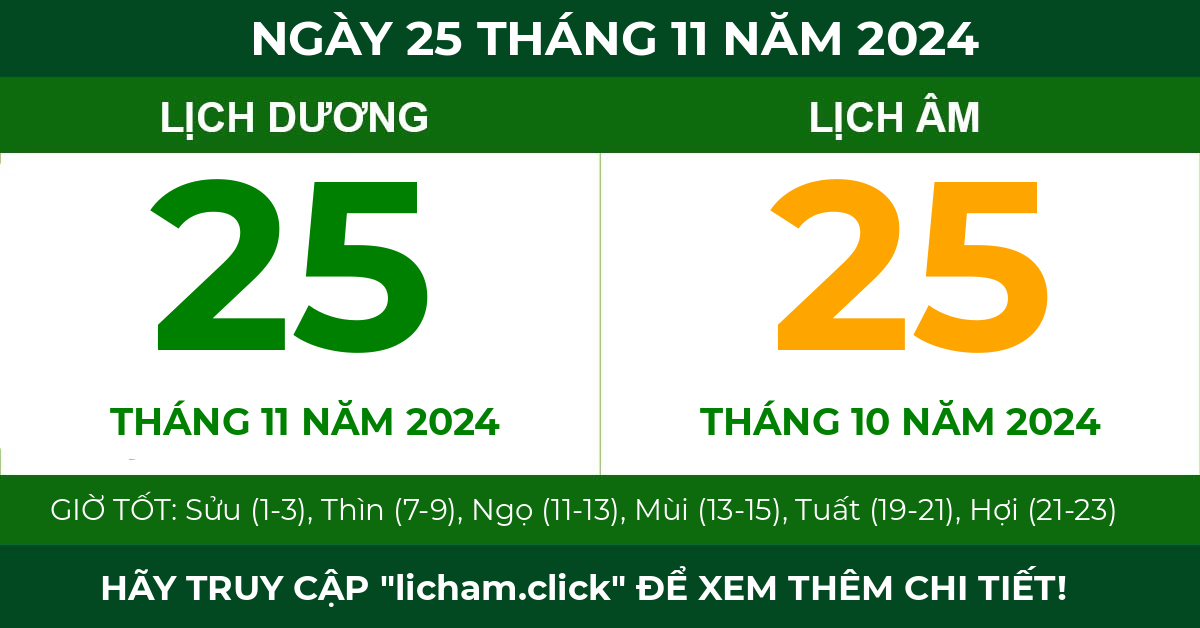 lịch âm ngày 25 tháng 11 năm 2024