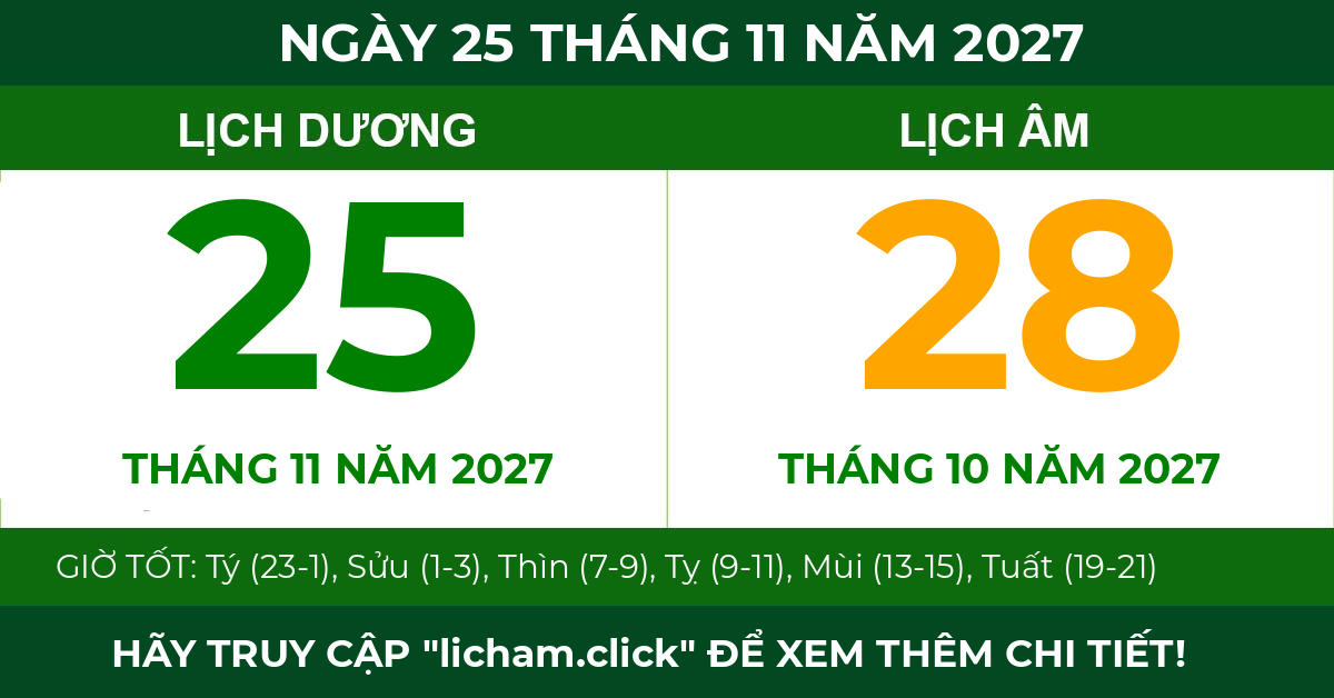 lịch âm ngày 25 tháng 11 năm 2027
