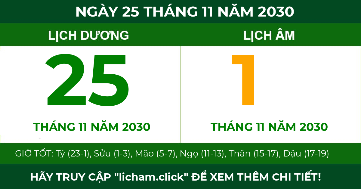 lịch âm ngày 25 tháng 11 năm 2030