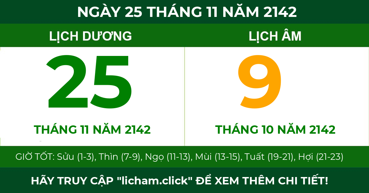 lịch âm ngày 25 tháng 11 năm 2142