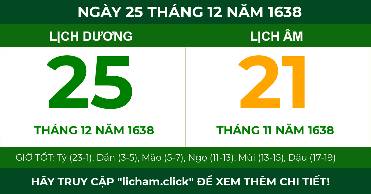 lịch âm ngày 25 tháng 12 năm 1638