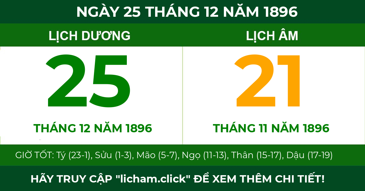 lịch âm ngày 25 tháng 12 năm 1896