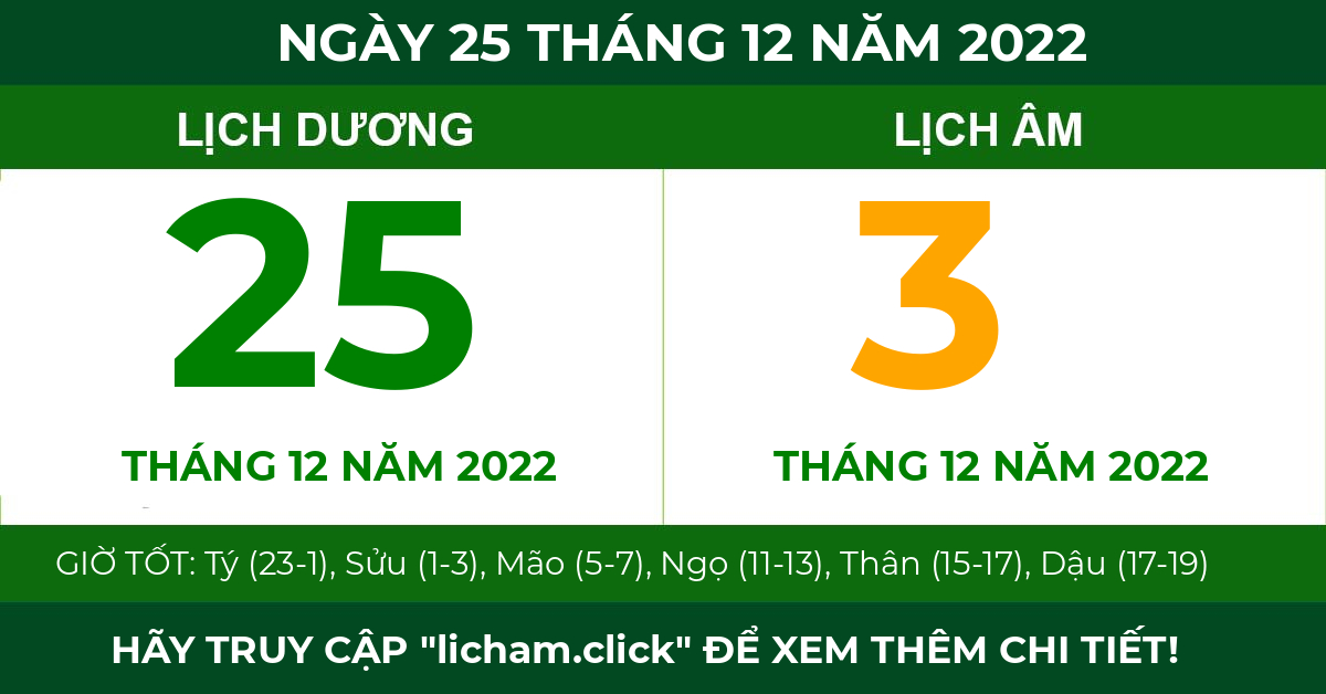 lịch âm ngày 25 tháng 12 năm 2022