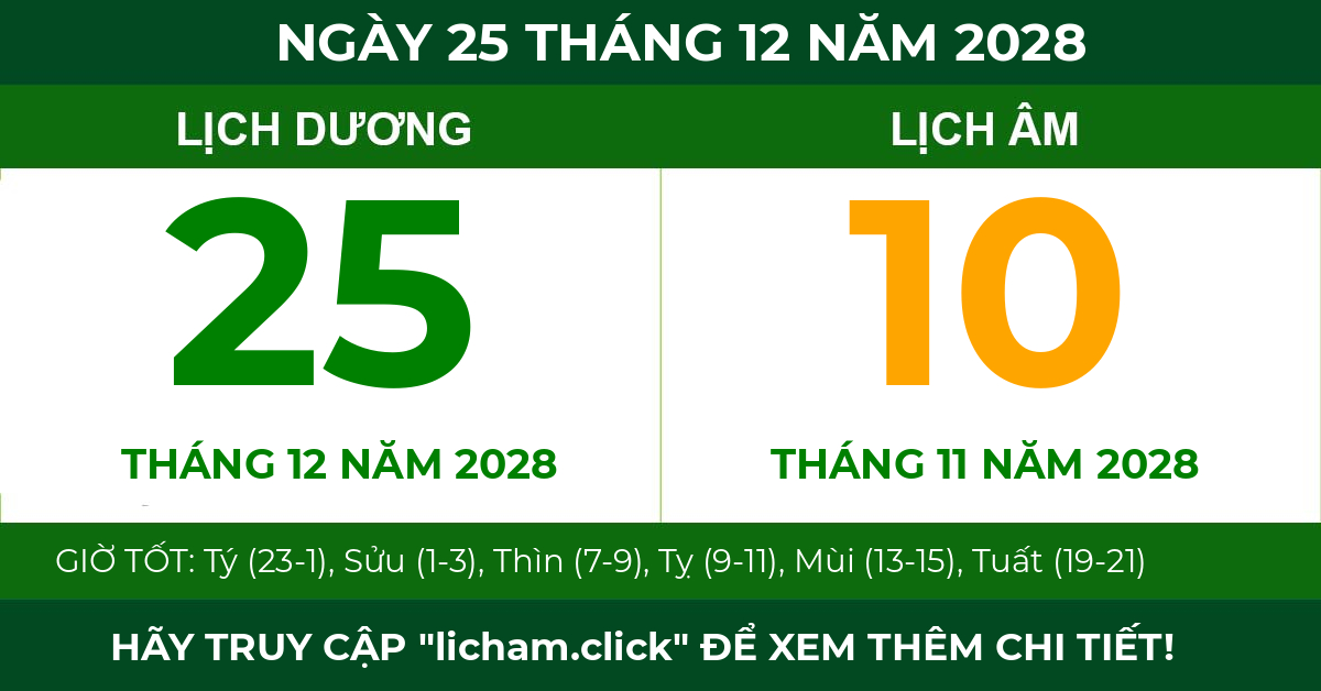 lịch âm ngày 25 tháng 12 năm 2028
