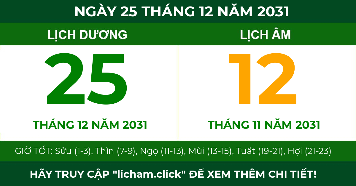 lịch âm ngày 25 tháng 12 năm 2031