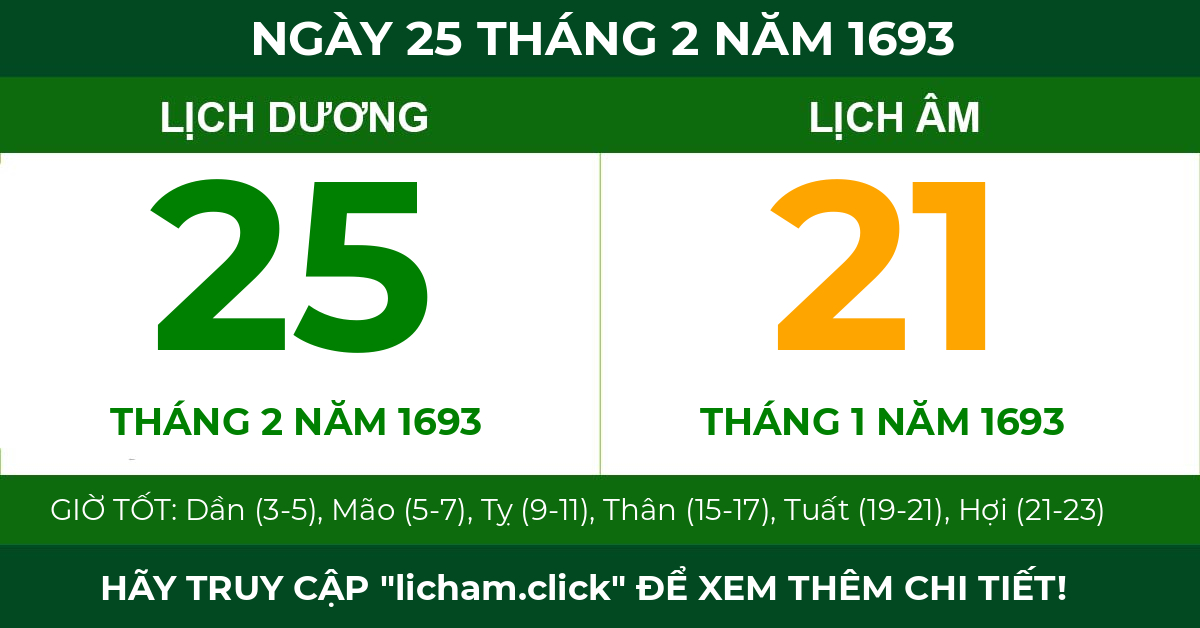 lịch âm ngày 25 tháng 2 năm 1693