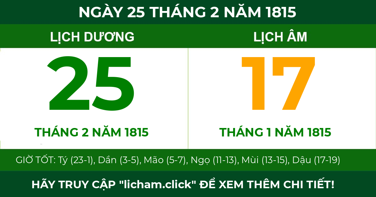 lịch âm ngày 25 tháng 2 năm 1815