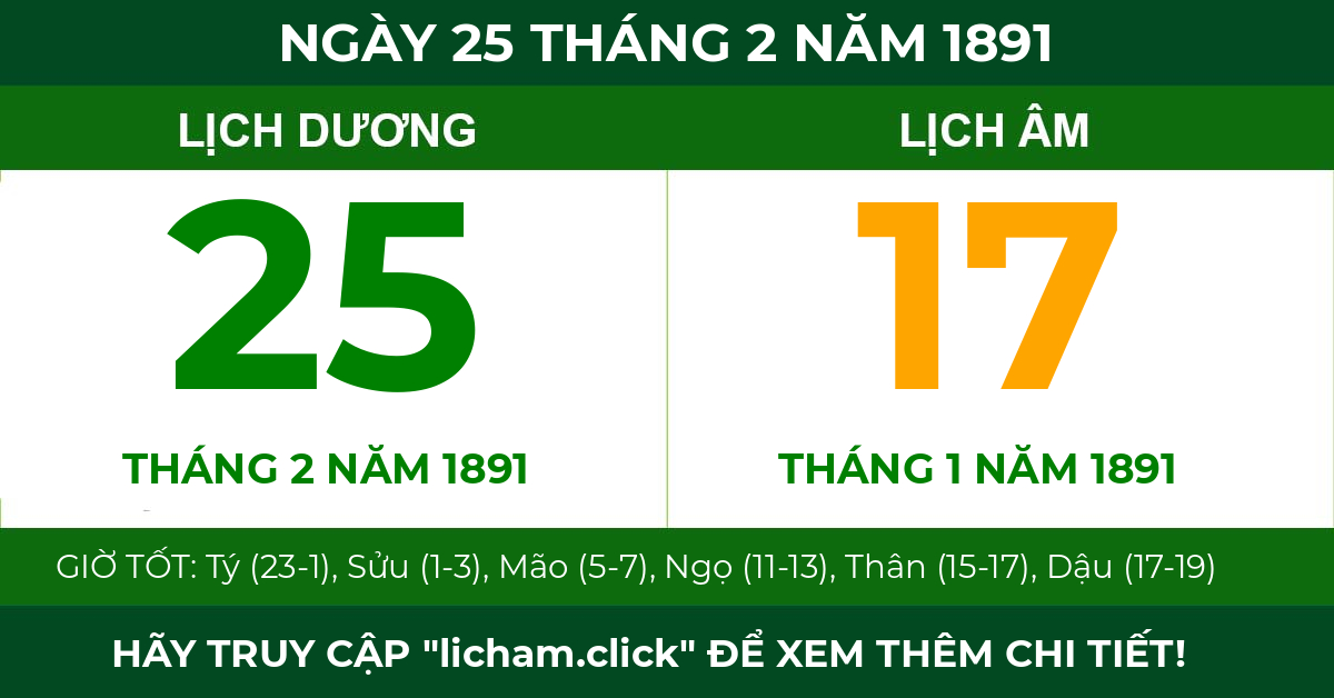 lịch âm ngày 25 tháng 2 năm 1891